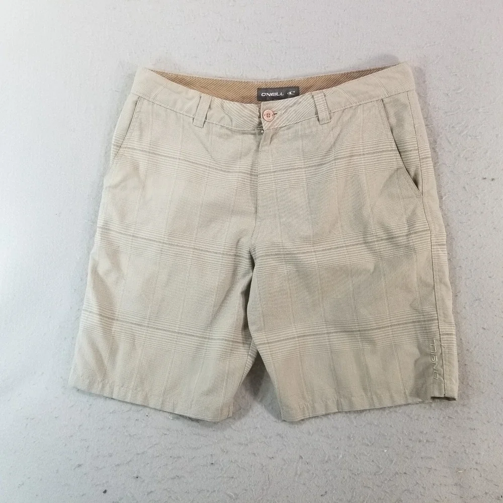 O'Neal shorts men's 34x10 beige plaid Bermuda outdoor Beach surf